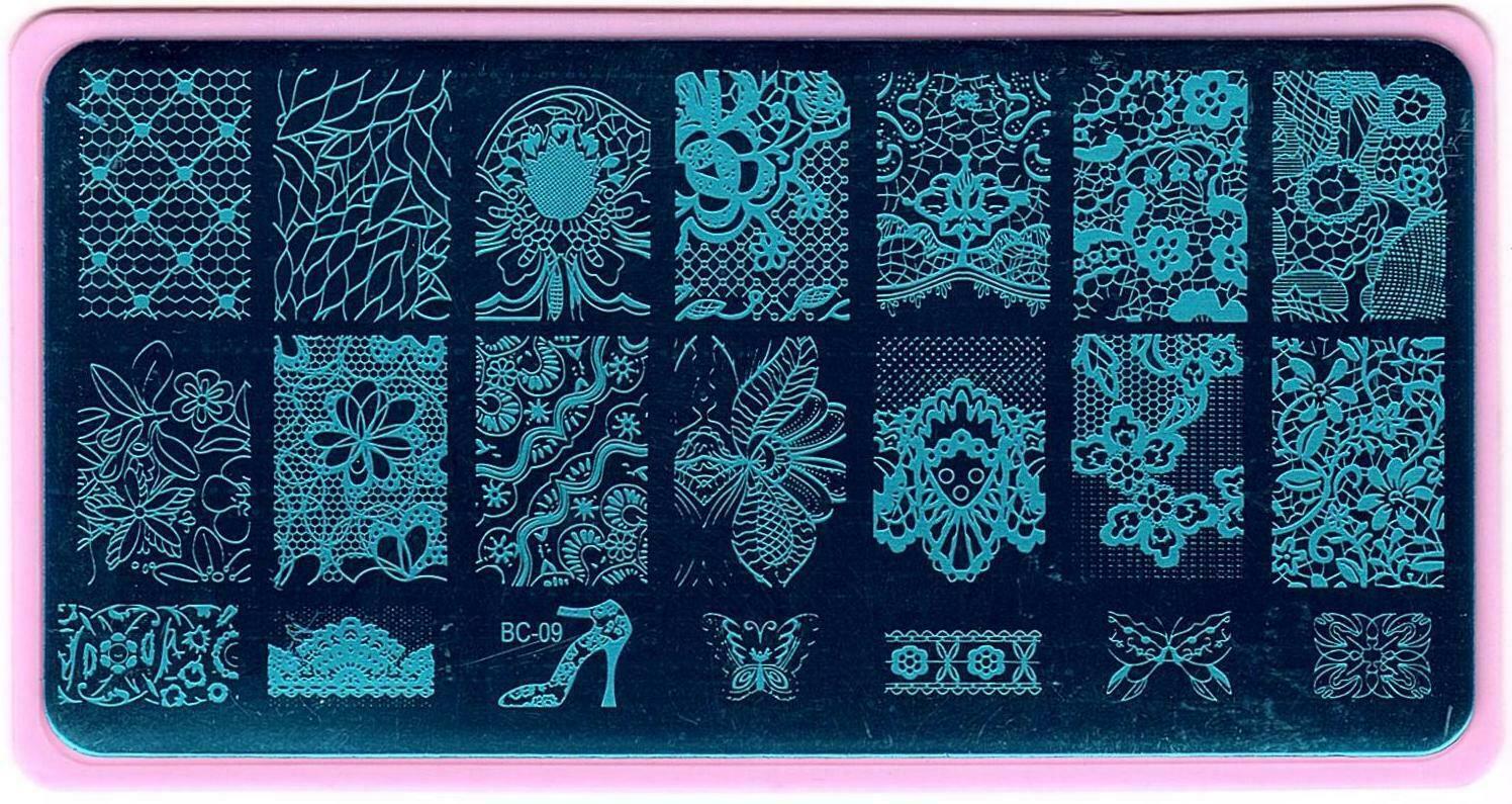 Nail Art Different Designs Stamping Image Plates with Pink Holder BC06 to BC10