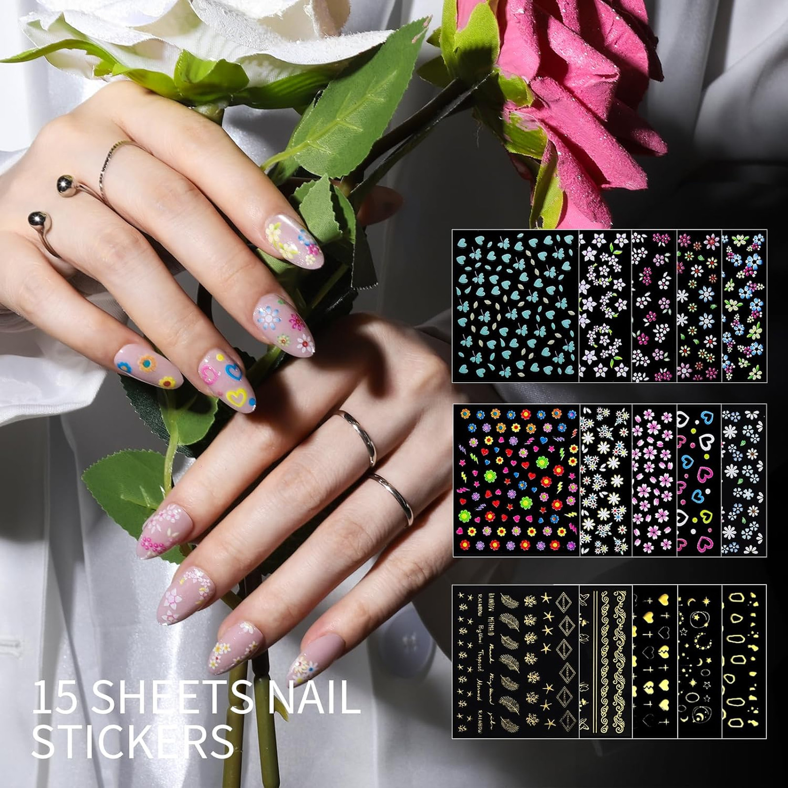 Nail Charms and Gems, 3D Nail Gems, Flower Nail Stickers, Rhinestones, Pearls
