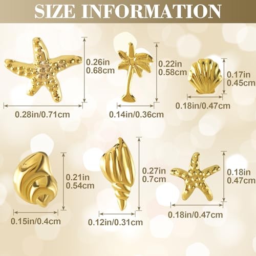 Pndeyo 2 Boxes Ocean Theme Nail Charms, Sea Beach Starfish Seashell Nail Gold
