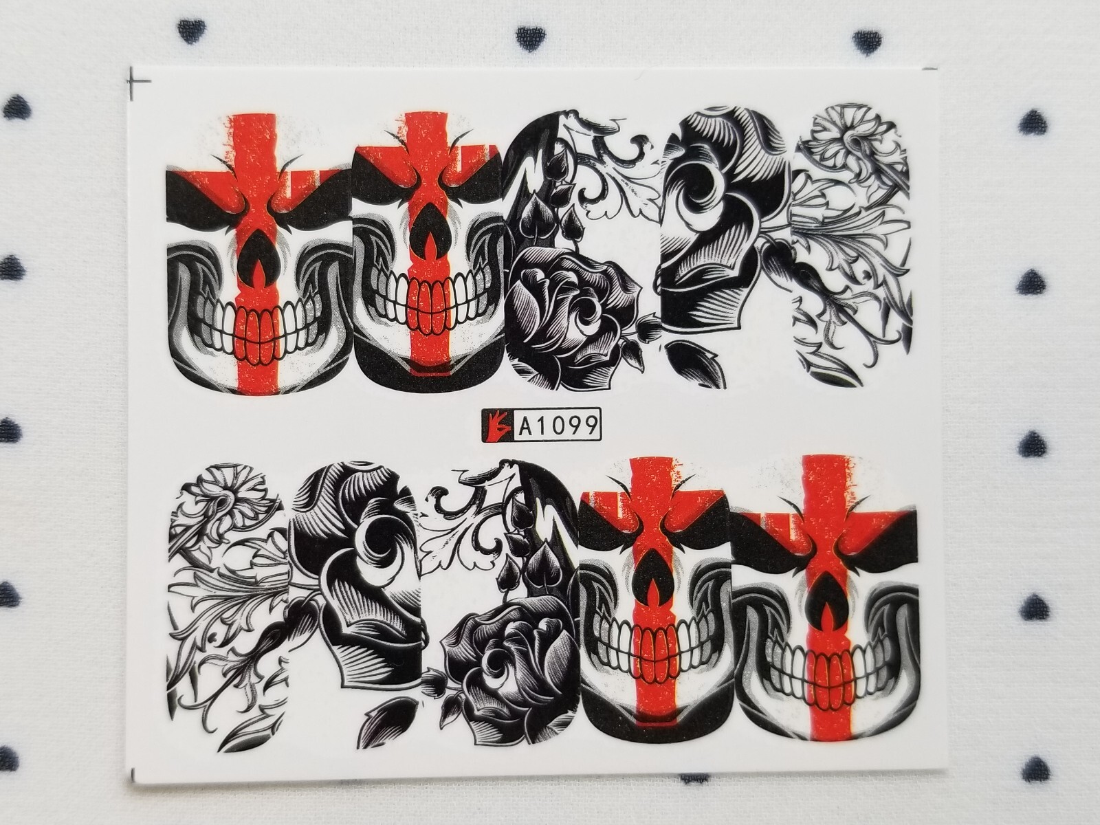 Goth Skull Nail Art Water Transfer Decals Sticker Small 6 Sheets【B】