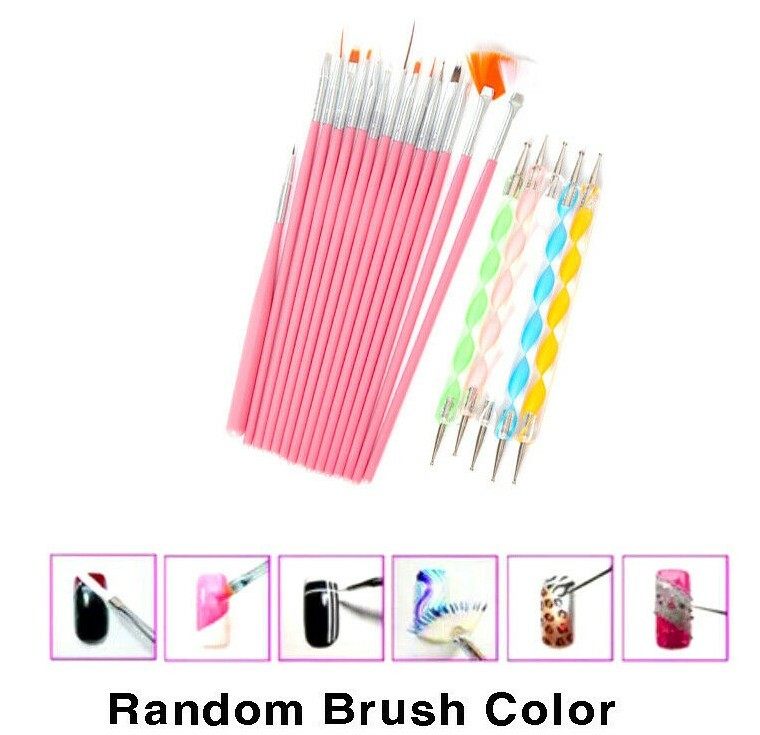 20 PCs Nail Art Gel Design Pen Painting Polish Brush Dotting Drawing Tools Set