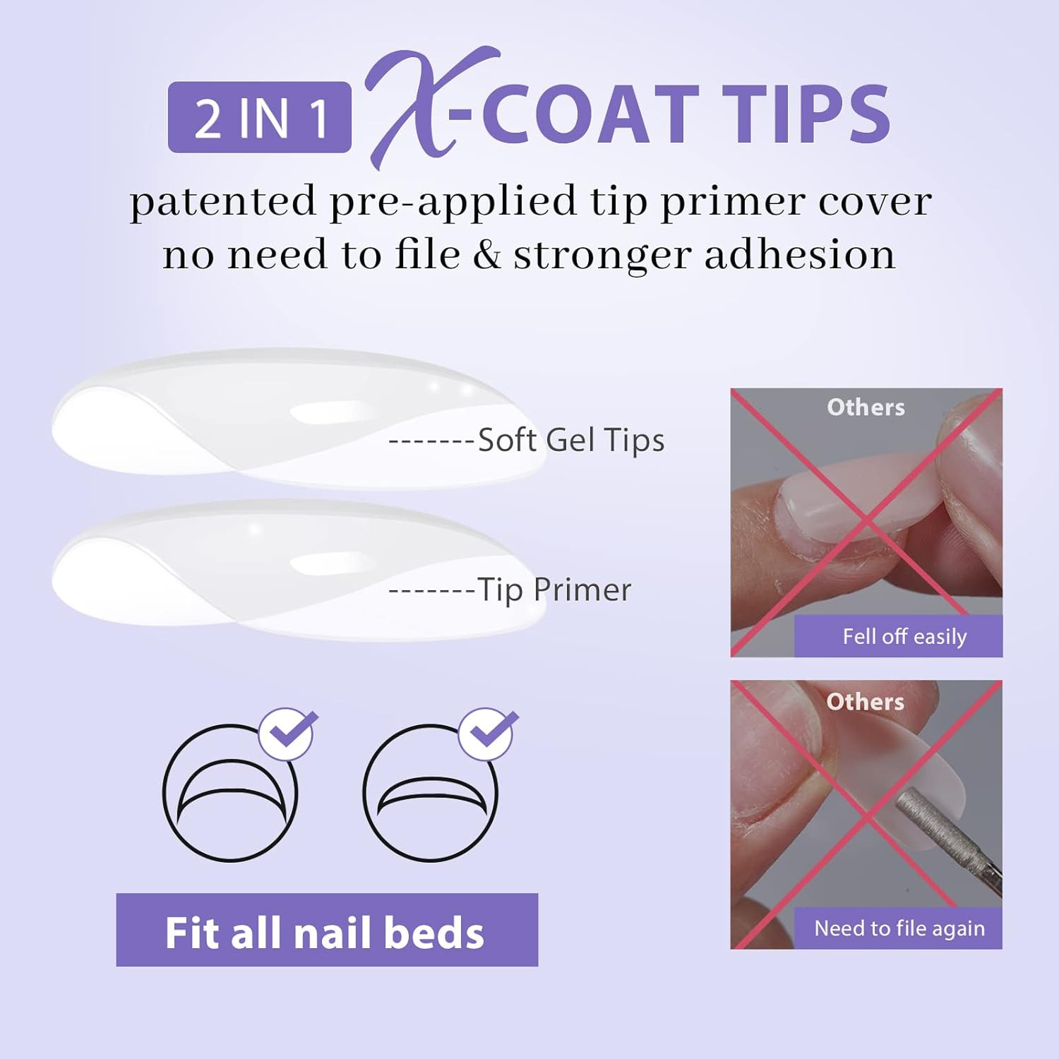 XS Short Almond Gel Nail Tips – Pre Colored Milky White Soft Gel Nail Tips, Milk