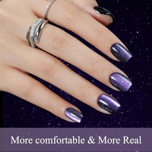 Cat Eye Press on Nails – 5 Styles, 160Pcs Glitter Acrylic Fake Nails for Women