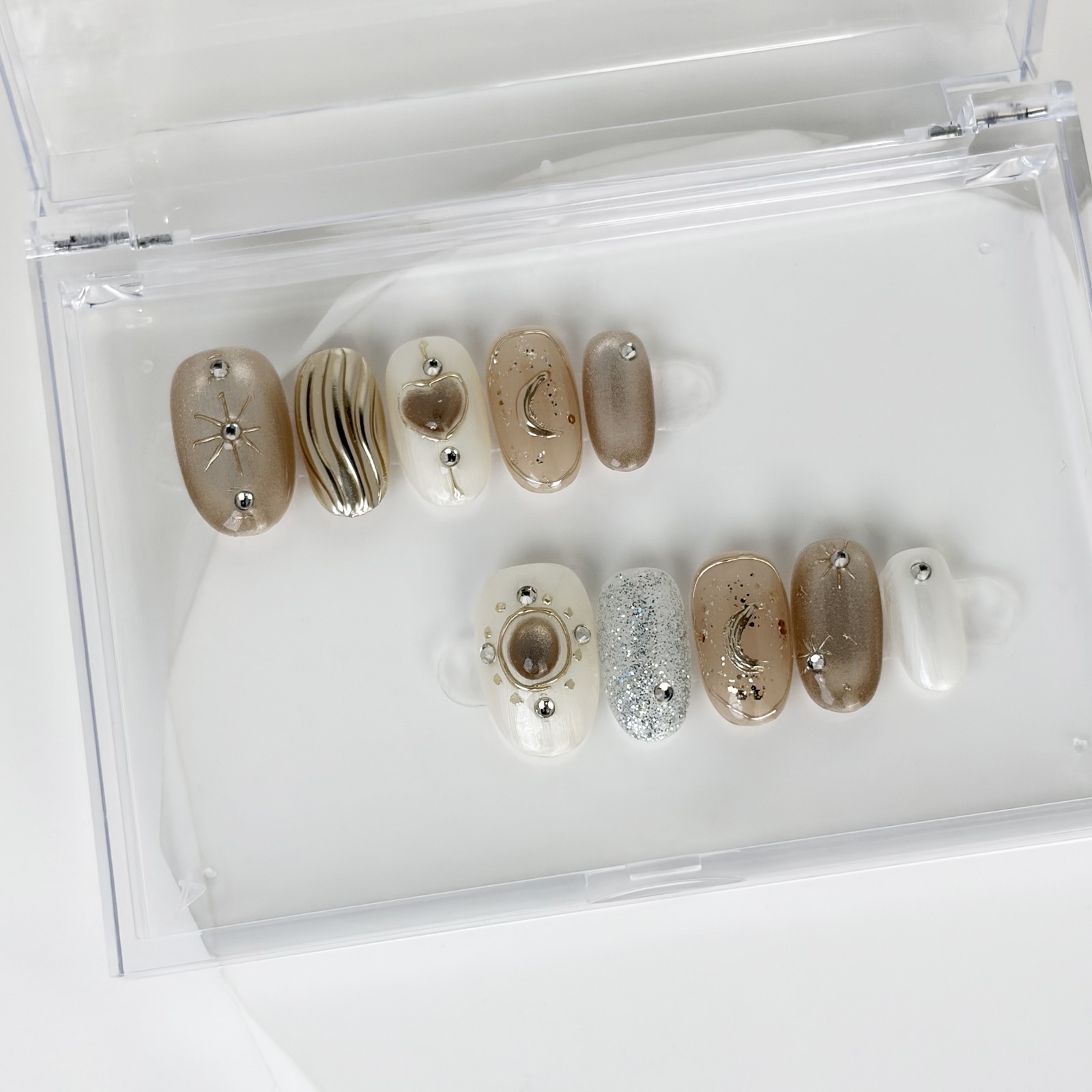 Gilded Galaxy Press On Nails Oval Metallic Rhinestone Handmade Set Gift For Her