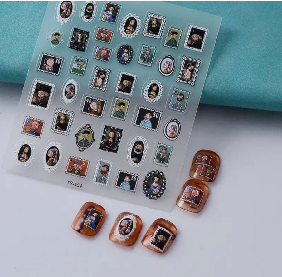 NWT NAIL ART DESIGN 3D SELF-SEAL STICKERS FAMOUS ART & ARTIST’S 🎨