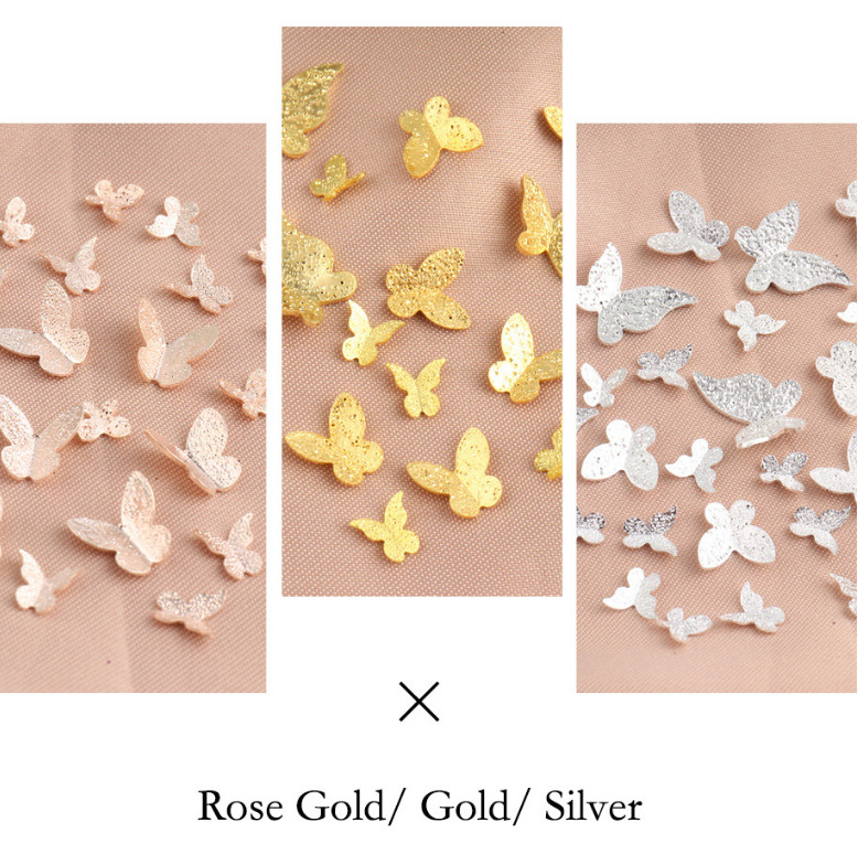 3D Glitter Metal Decals Gold Silver Alloy Butterfly Flakes Nail Art Decoration