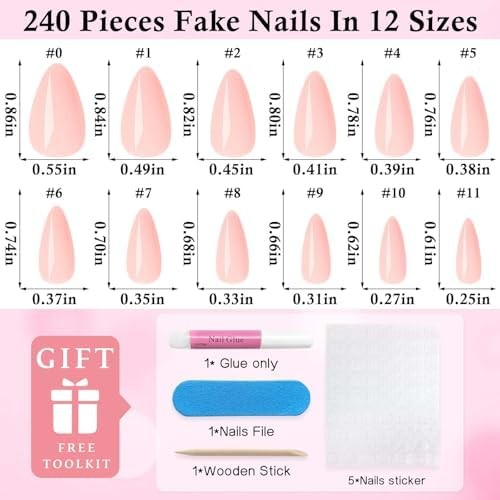 240pc Nude Press on Nails Short Fake Nails Almond with Glue Tabs, Short Nails Pr