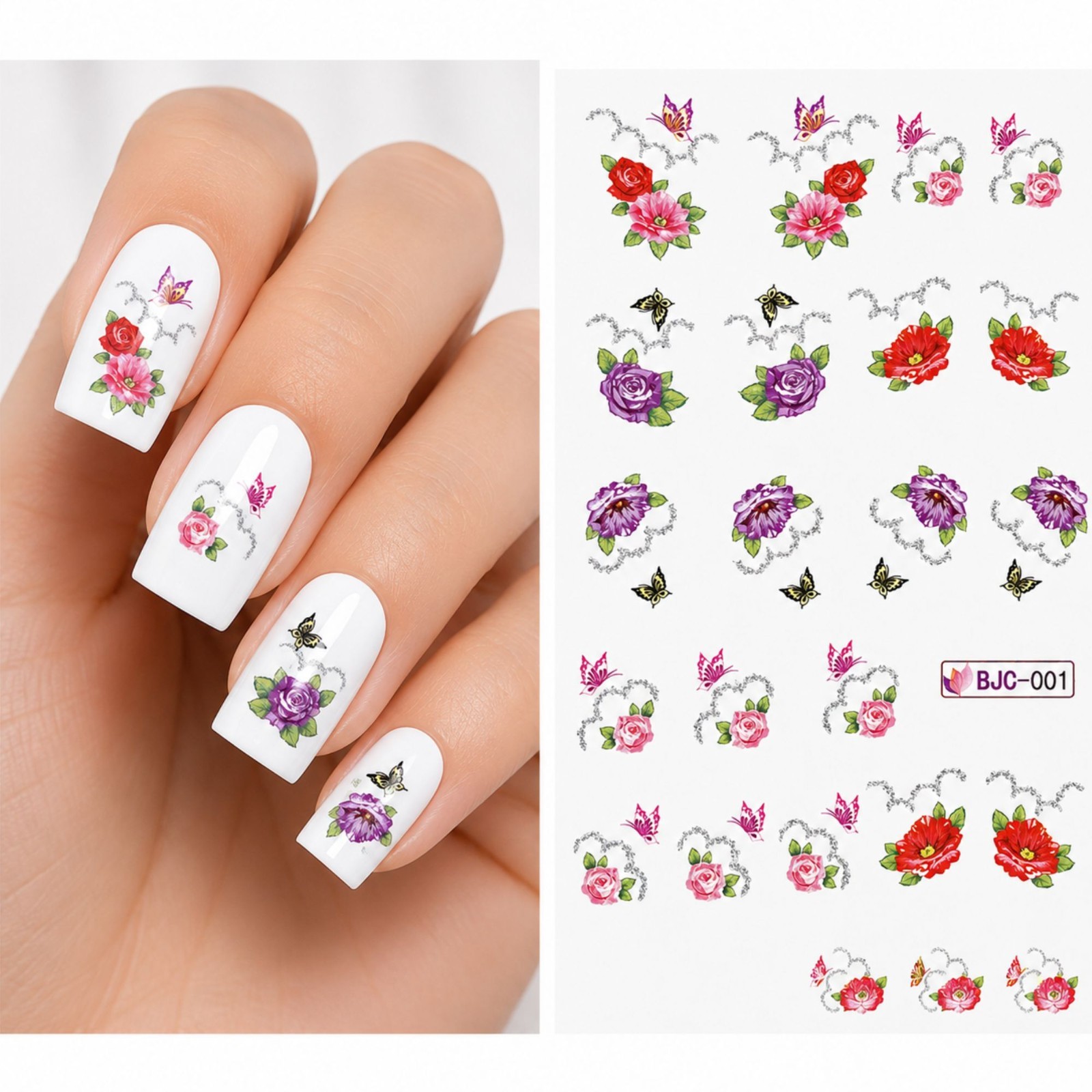 Butterfly and flower Water Transfer Nail Stickers Floral Art Decals DIY Manicure