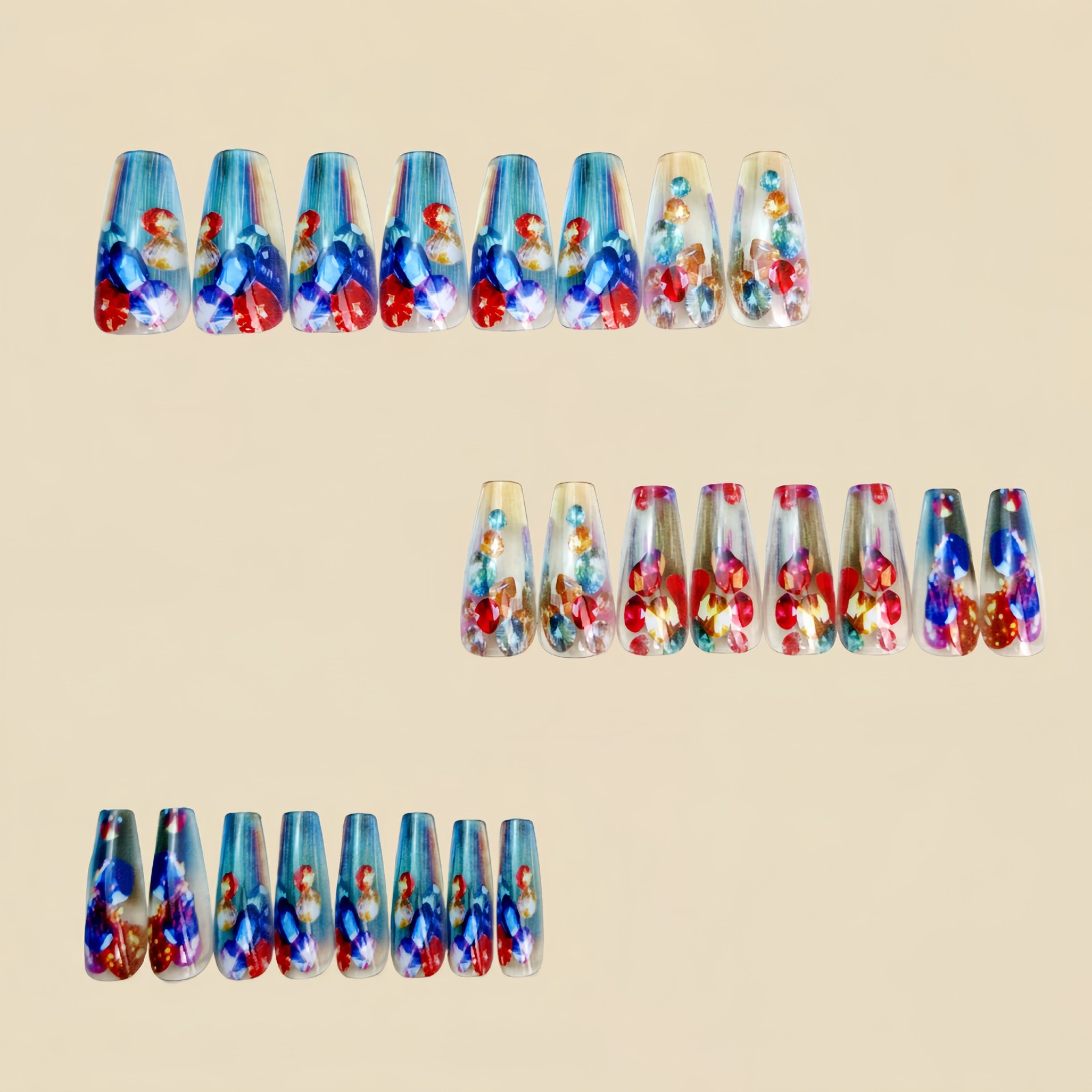 48pcs Long Coffin Press on Nail Colorful Gradient Full Cover Reusable False Nail