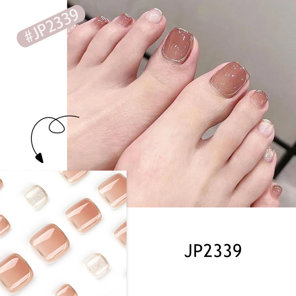 24x False Toenails French Manicure Fake Press On Full Cover Toe Nail With 1 Glue