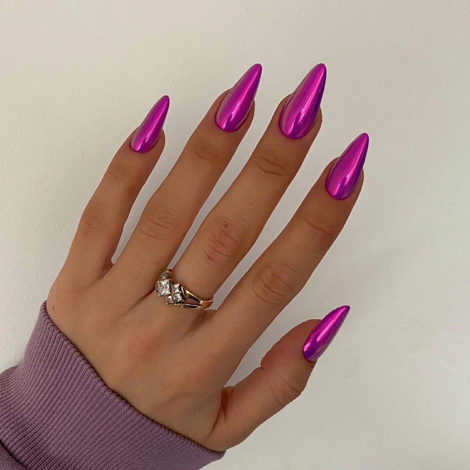 Purple Chrome Press on Nails Medium 0.04 Ounce (Pack of 24), almond purple-A