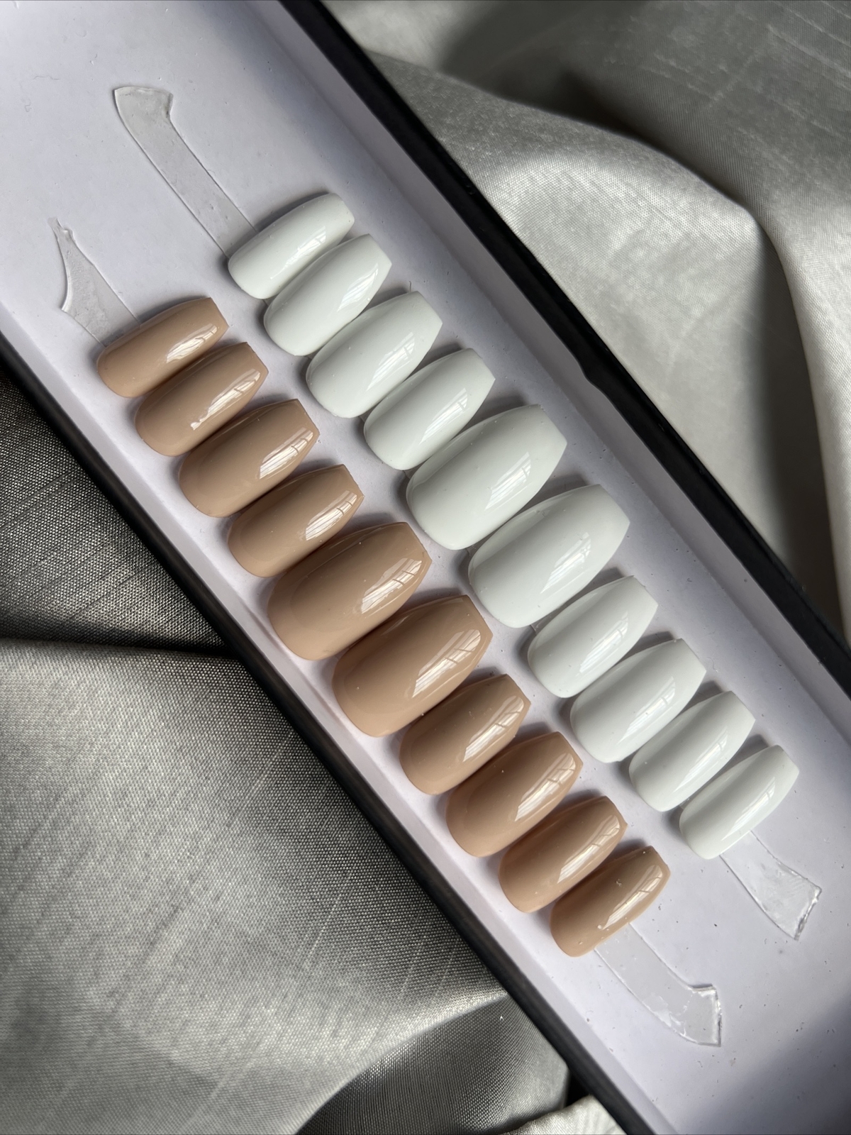 🔥 CUSTOM Gel Press On Nails, Deluxe Nude White , Short Coffin New With 1 KIT