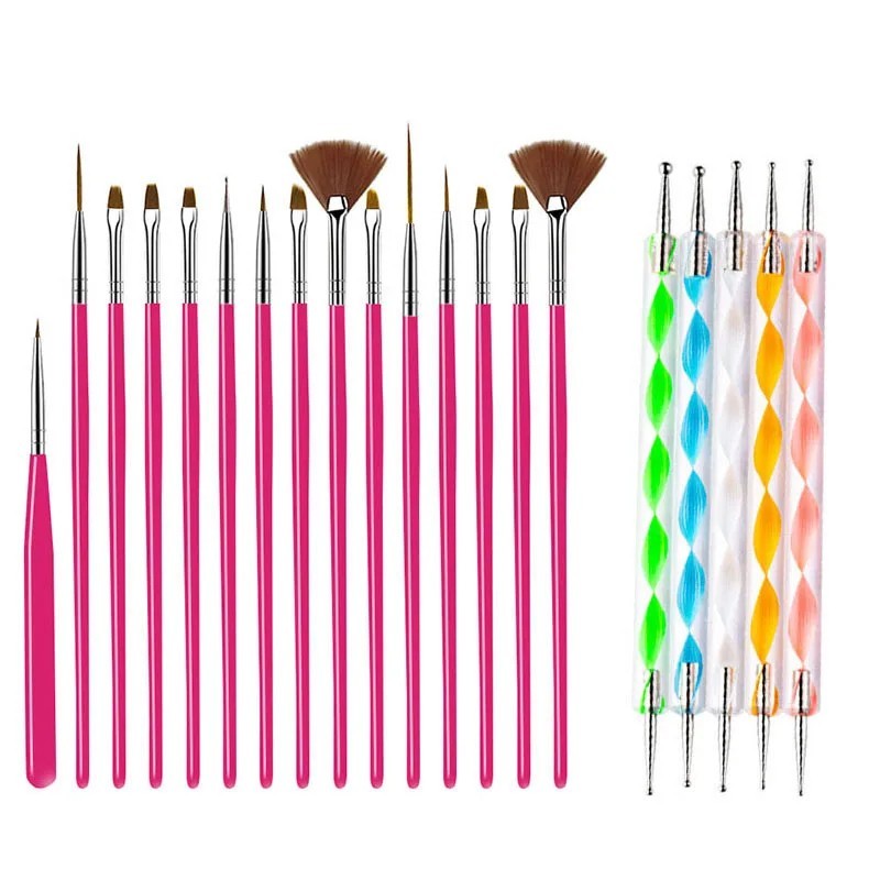 20PCS/Set Nail Art Design Dotting Painting Drawing Polish Brush Pen Tools UV Gel