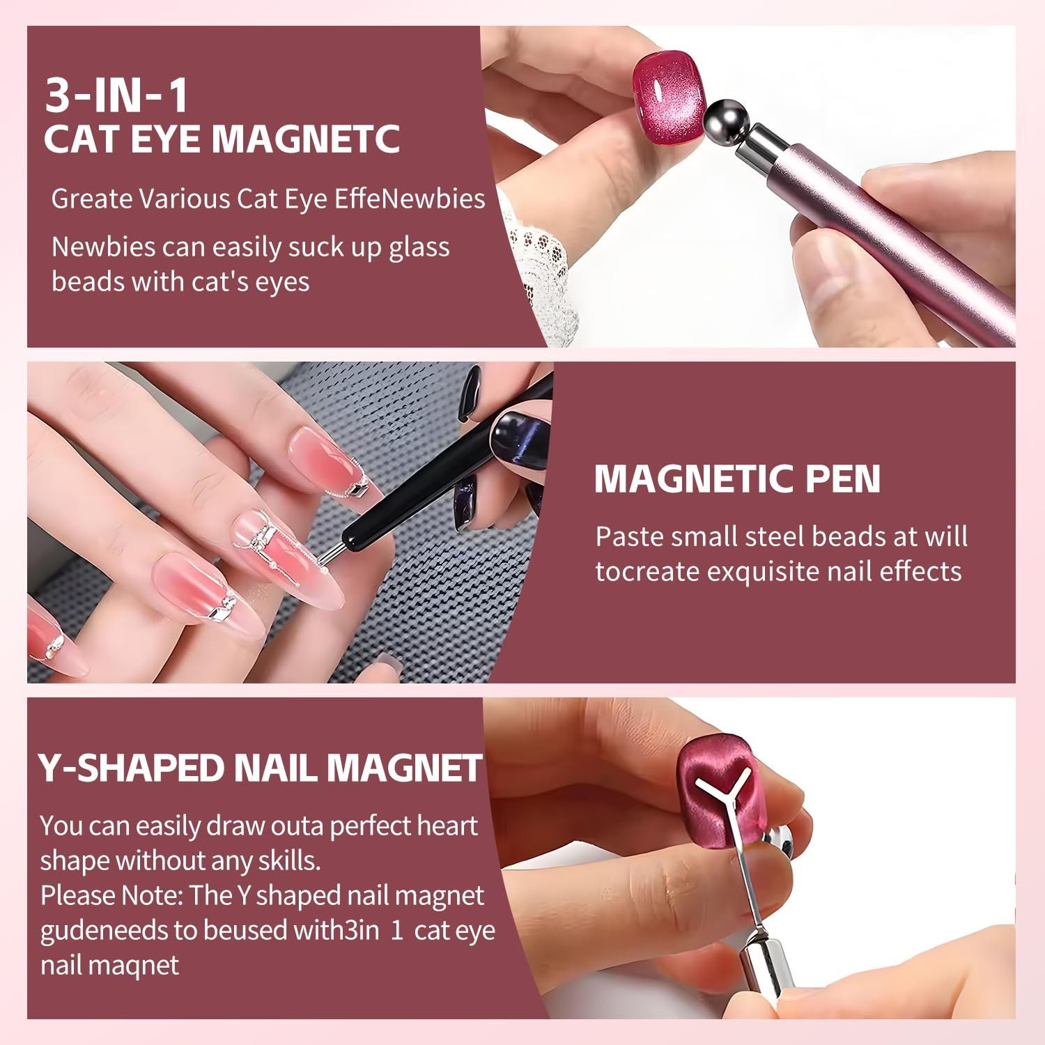4-Piece Cat Eye Magnet Set for Nail Art – Black Bead Magnet Pen & Gel Nail Tools