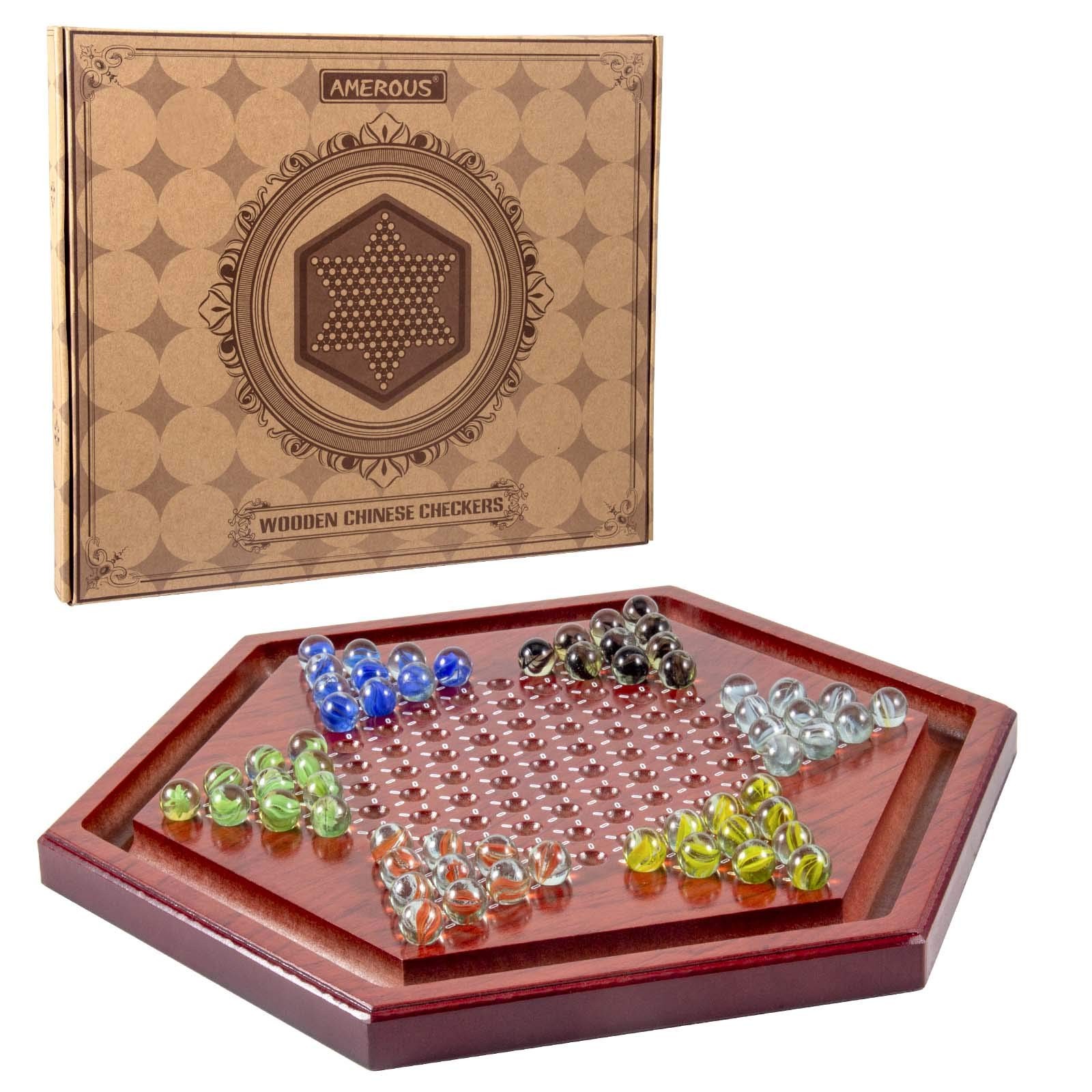 AMEROUS 13.6 inches Wooden Chinese Checkers 13.58 x 12 x 0.75 inch, Brown