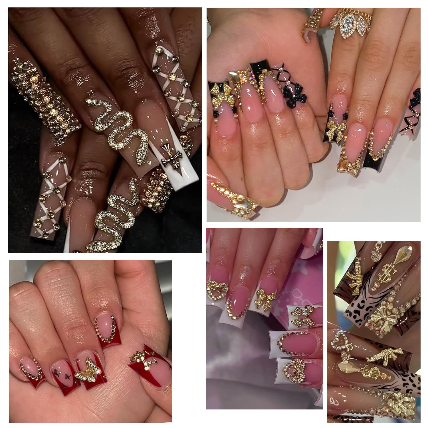 40Pcs Gold Nail Charms Nail Art Rhinestone Gems 3D Sparkling Nails Jewelry for A