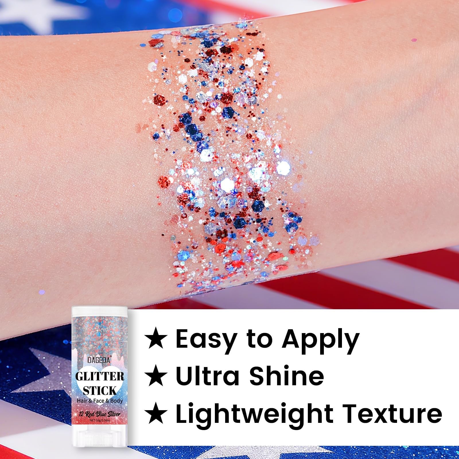 Red White and Blue Body Glitter Stick, Sparkly Face Glitter Makeup, 4th of Ju…