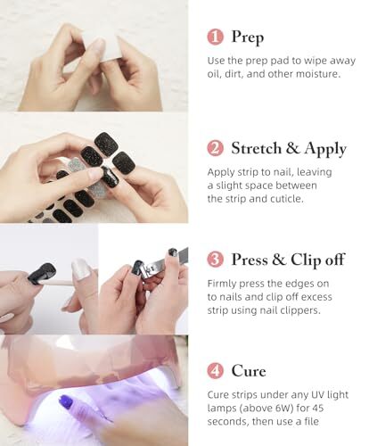Semi Cured Gel Nail Strips, 28Pcs Uv Gel Nail Stickers, A34 Purple Lightning