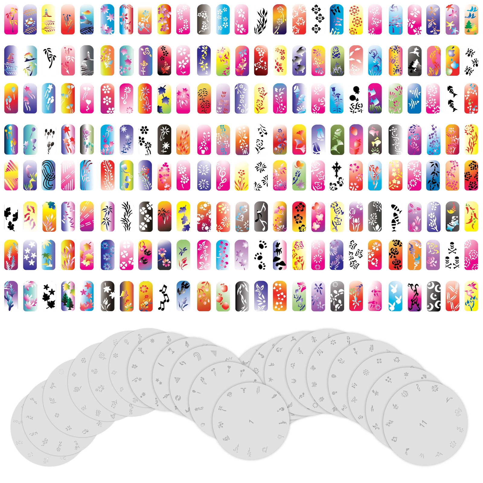 260 Airbrush Nail Art STENCIL DESIGNS Set 1 – 20 Template Sheets Kit Brush Paint