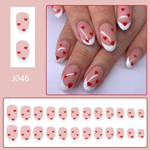Valentine’s Day Press on Nails Almond Short Fake 1 Fl Oz (Pack of 24) Style-36