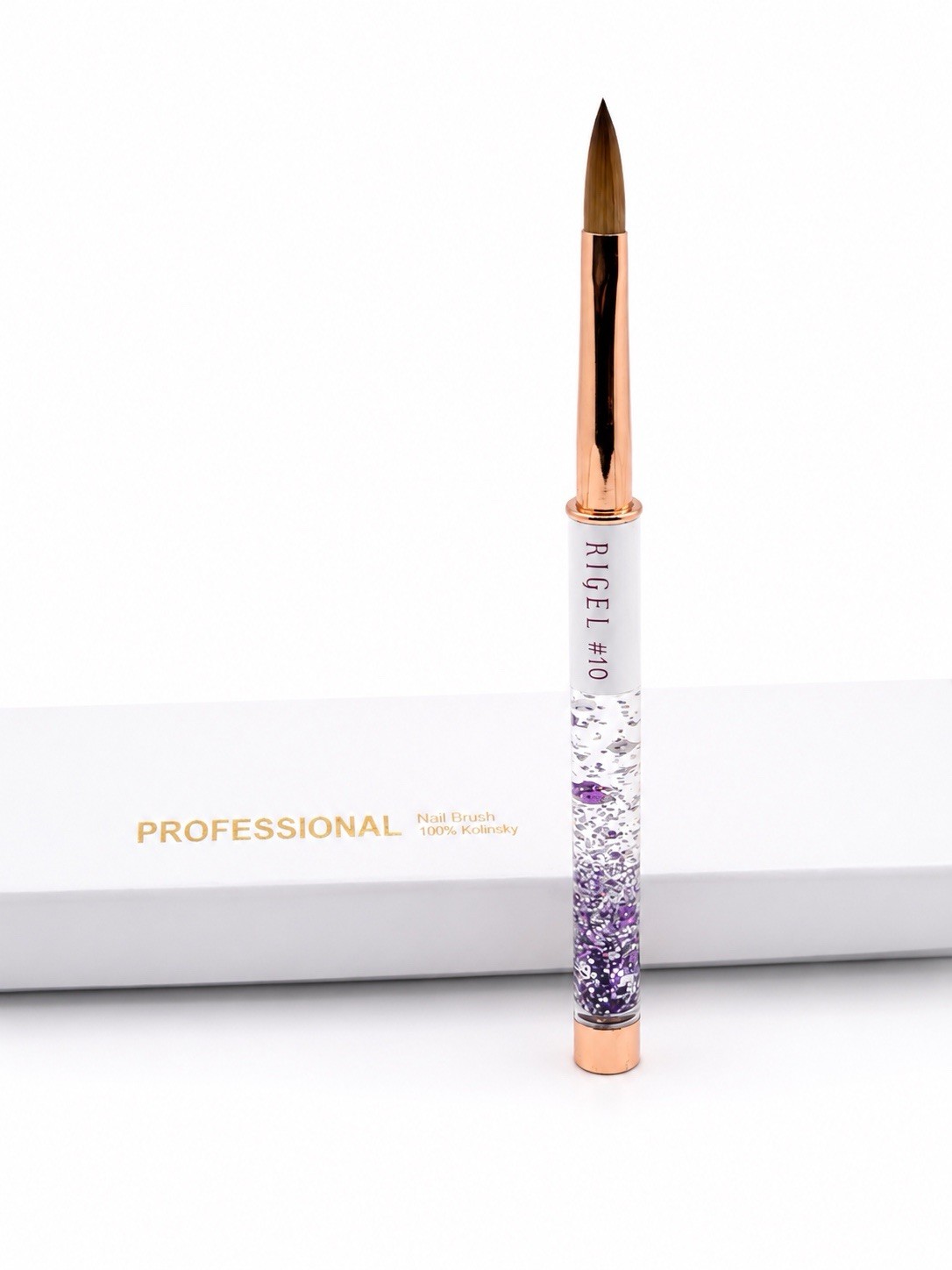 Rigel #10 Professional Kolinsky Nail Brush Glitter Handle for Acrylics