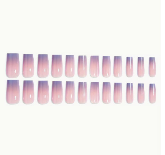 Presson 24pcs Medium Square Purple Ombre Press-On Nails – Glossy Gradient F013