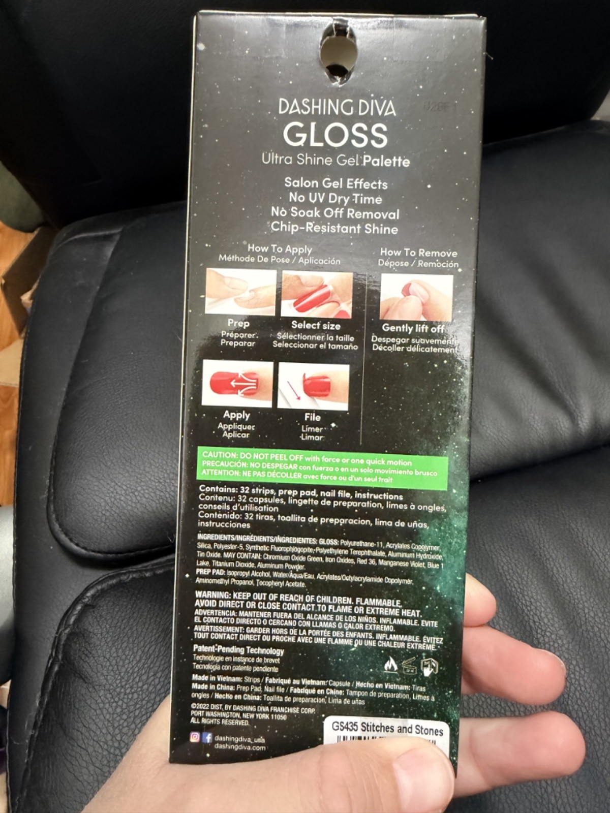 Dashing Diva Gloss Ultra Shine Gel Color 435 Gel Nail Strips Stitches and Stones