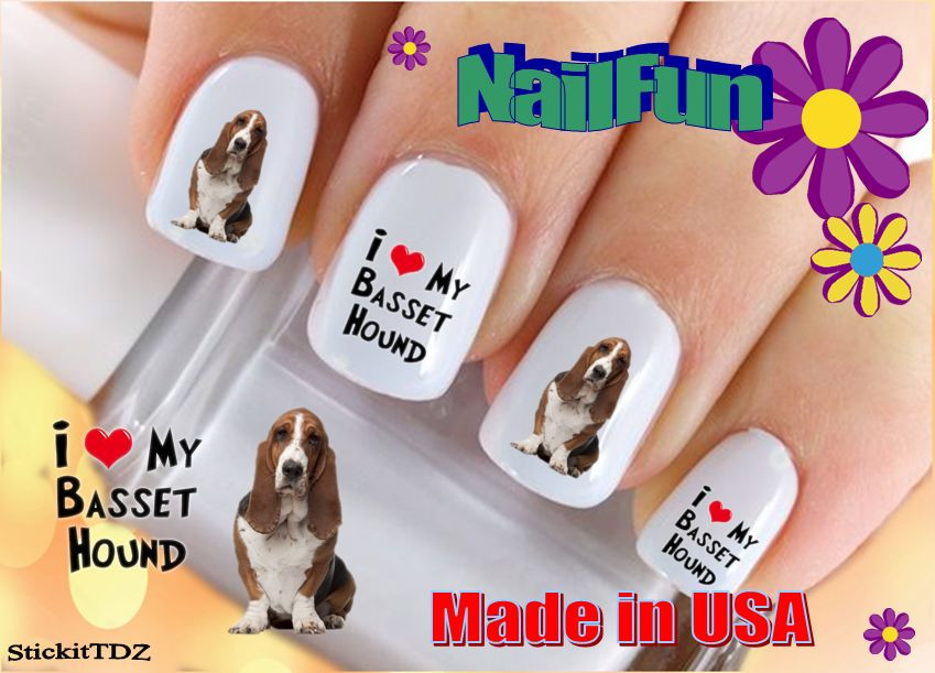Nail Art 109A DOG BREED Basset Hound Love WaterSlide Nail Decal Transfers Stickr