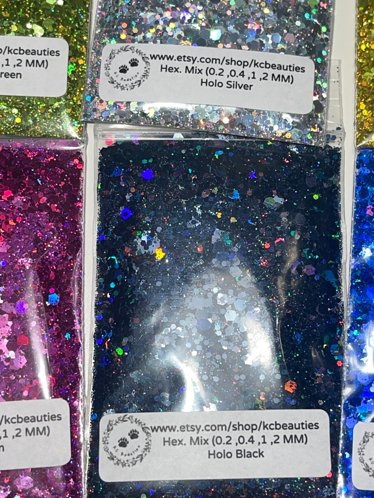 50g Solvent Resistant HEX MIX 0.2,0.4,1,2MM Glitter HOLO BLACK ART Nail Craft