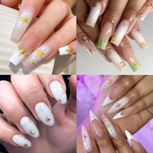 3D Metal Stars Nail Charms and Nail Art Glitter Flakes,Mixed Gold/Silver/White