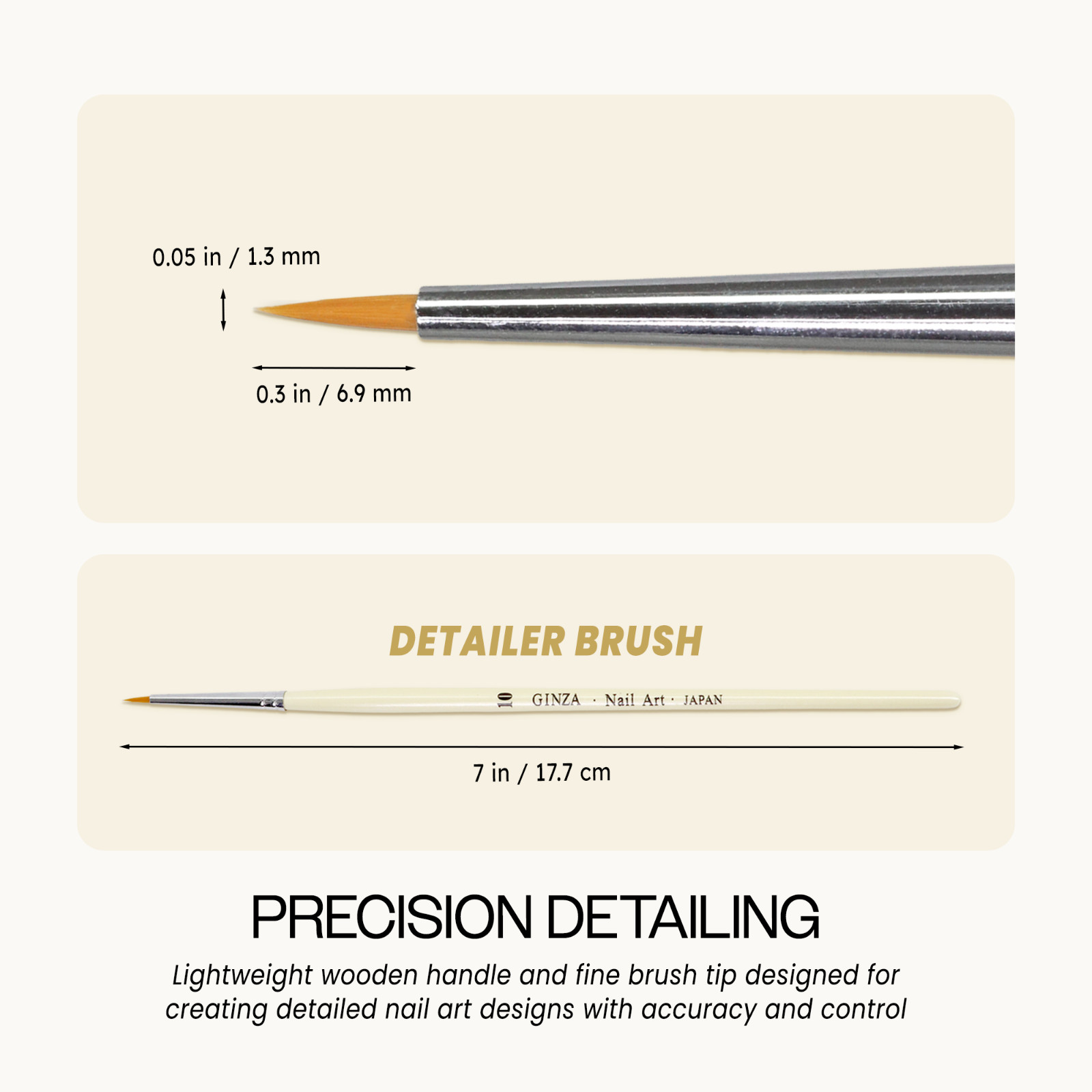 Ginza Japan Professional Quality Detailer Nail Art Brush with Wooden Handle