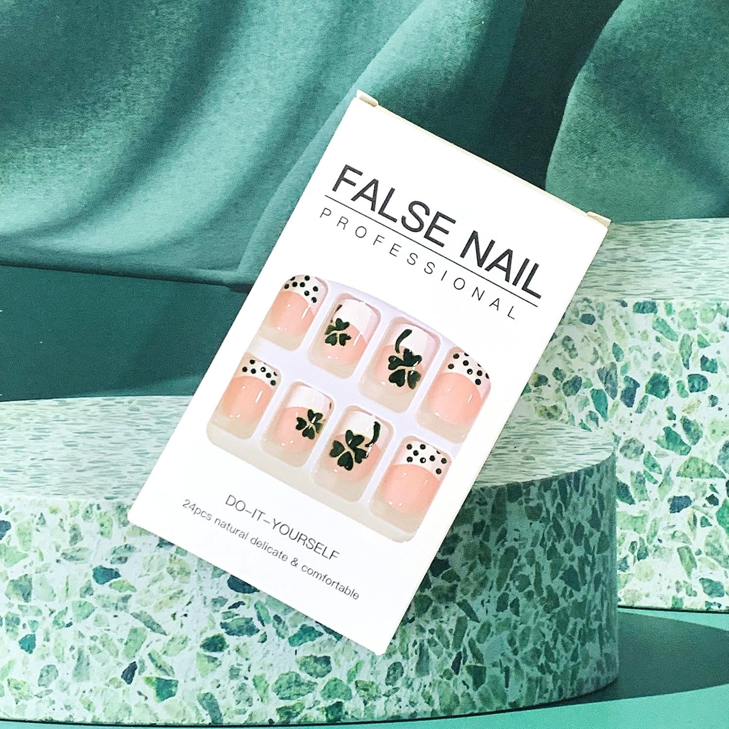 St. Patrick’s Day Press on Nails French Tips Artificial Square Short Fake Nai…