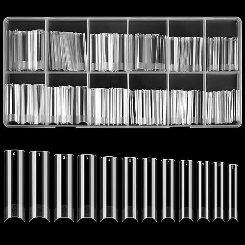 240 Pcs Square Nail Tips Extra Long No C Curve Nail Tips, XXL Tapered Clear