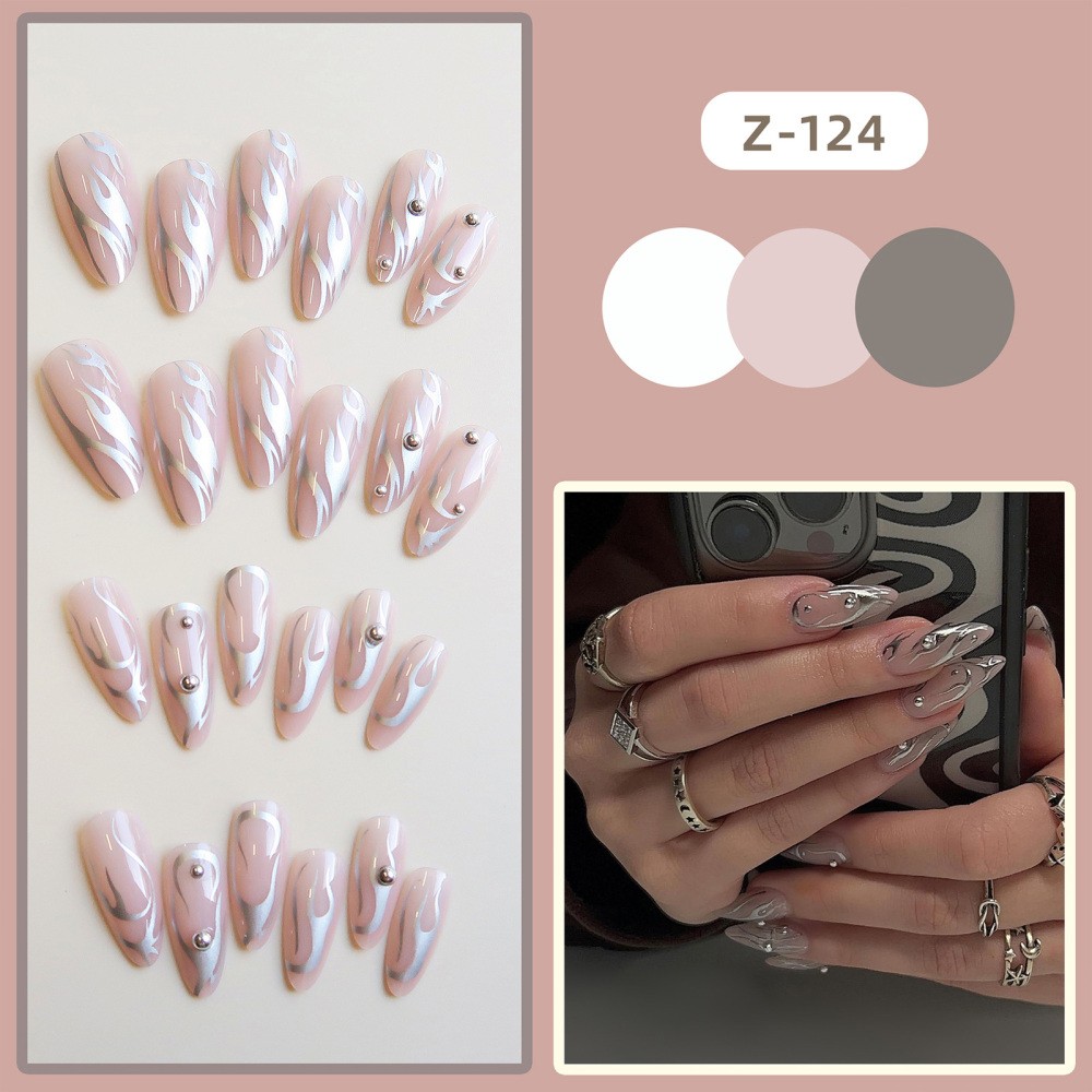Silver & Pink Almond False Nails Non-Toxic Odorless Not Hurt to Hands Nails