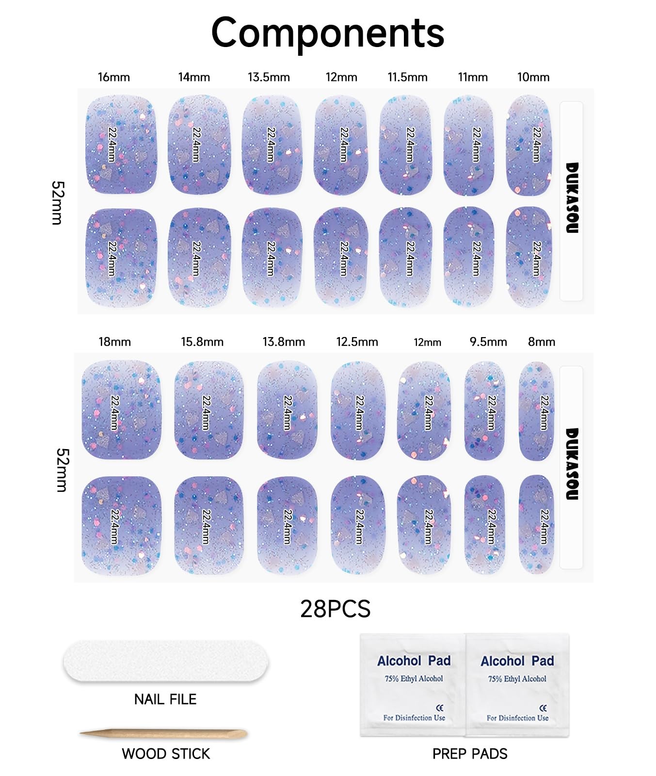 Semi Cured Gel Nail Strips, 28 Pcs UV Gel Nail Stickers, Long Lasting Gel Nail