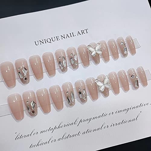 Press on Nails with Designs Medium Length, Coffin Shape Full Cover Reusable