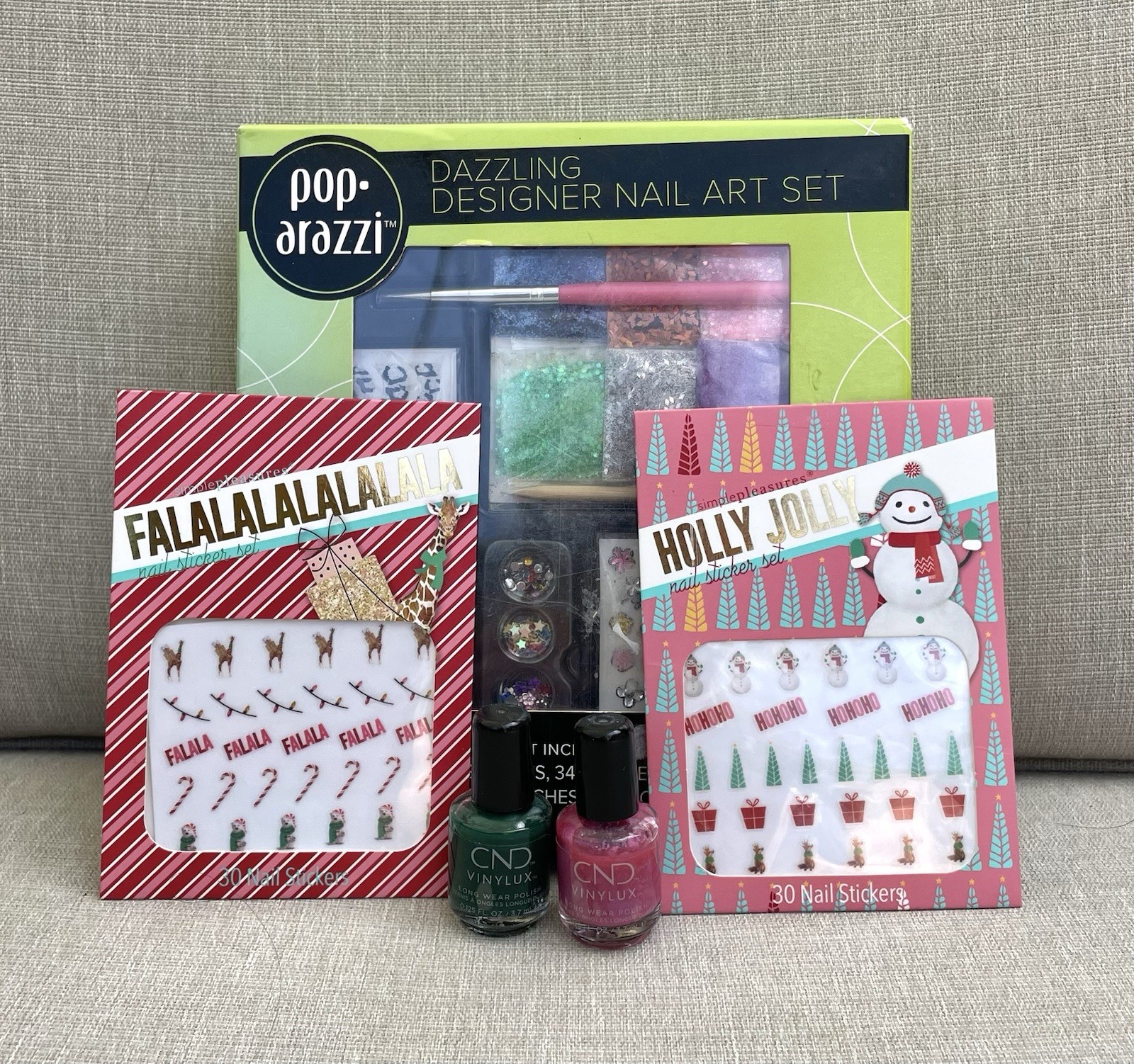 Nail Set Pop-Arazzi Dazzling Set + Holiday Nail Decals & Mini Polish NEW