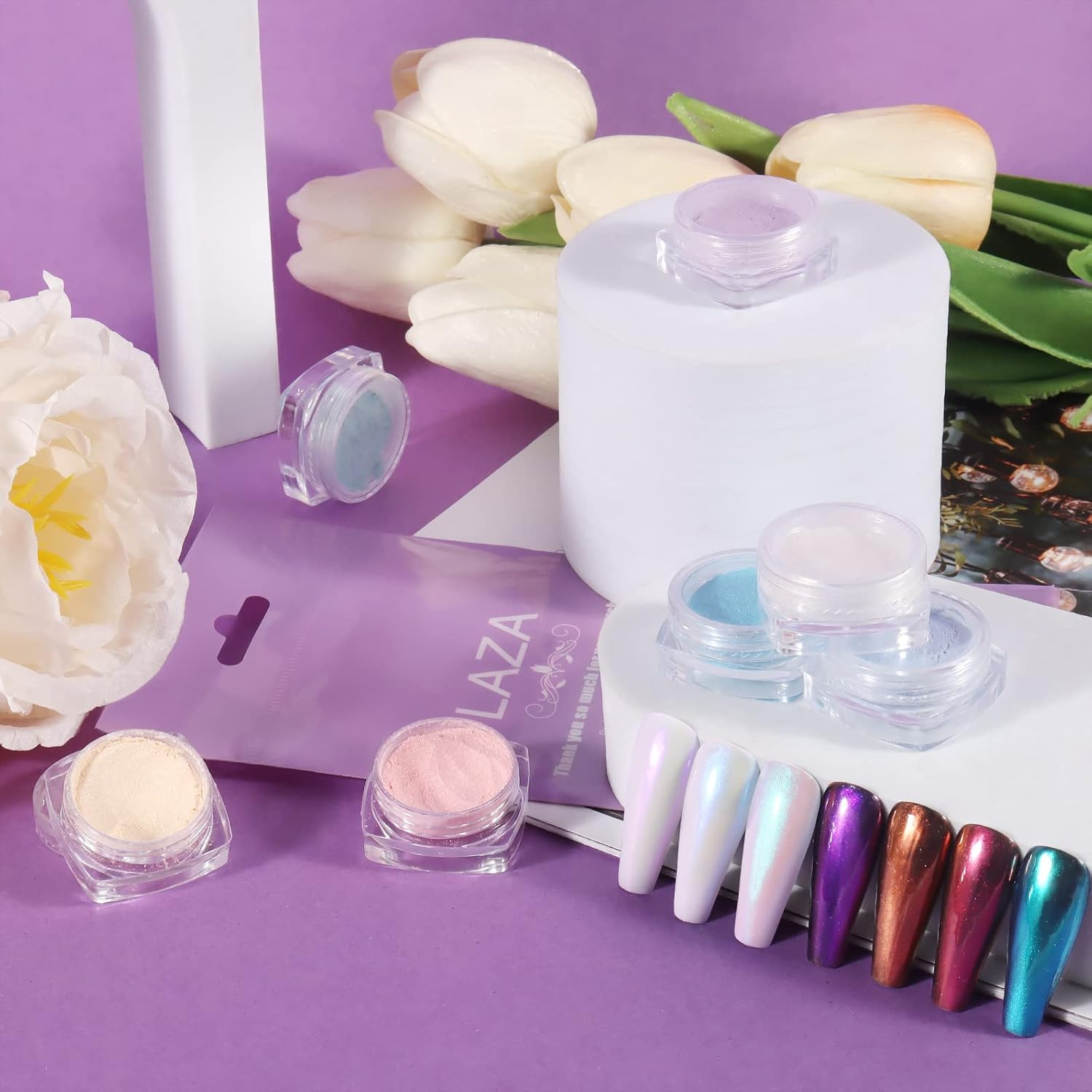 Mermaid Pearl Chrome Nail Powder, 8 Colors Metallic Mirror Effect Pigment