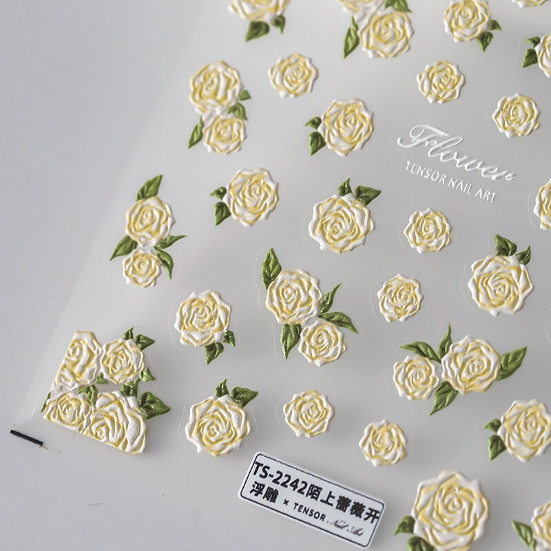 3D Yellow Rose Nail Art Stickers, Flowers Nail Stickers (265)