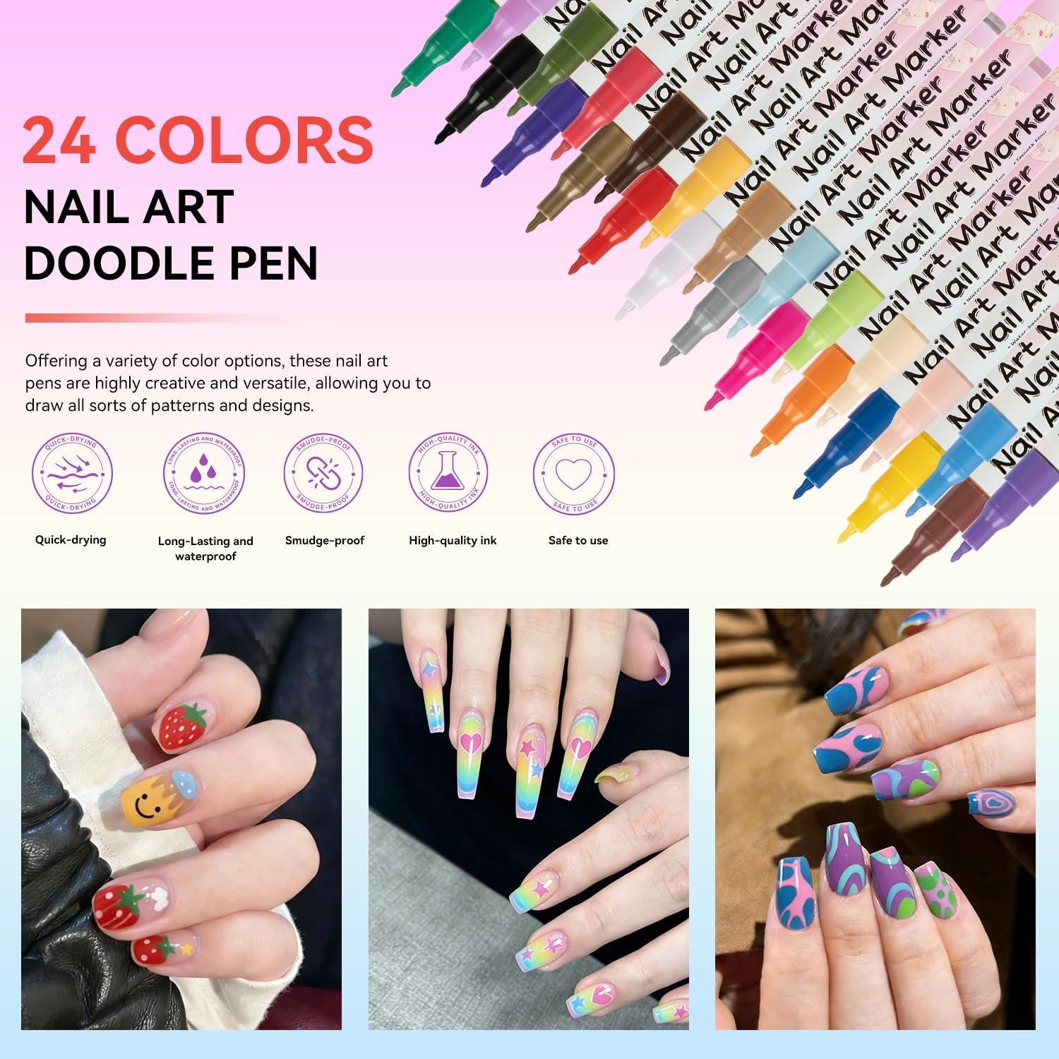RFENLY 24 Colors Nail Art Pens Set, 3D 0.5MM Polish Pens, DIY 02#