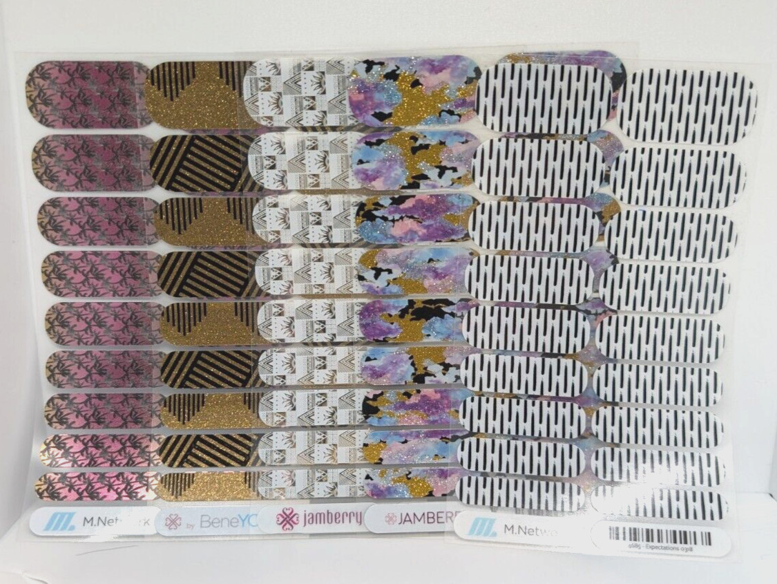 Jamberry Nail Wraps Full Sheets – Pink Gold Black White Pattern Lot of 5