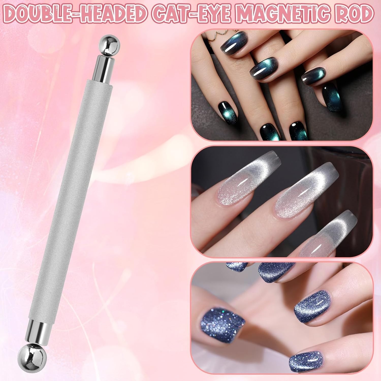 Professional 4-Piece Cat Eye Nail Magnet Kit with Dual-Ended Pen & Bunny Guides