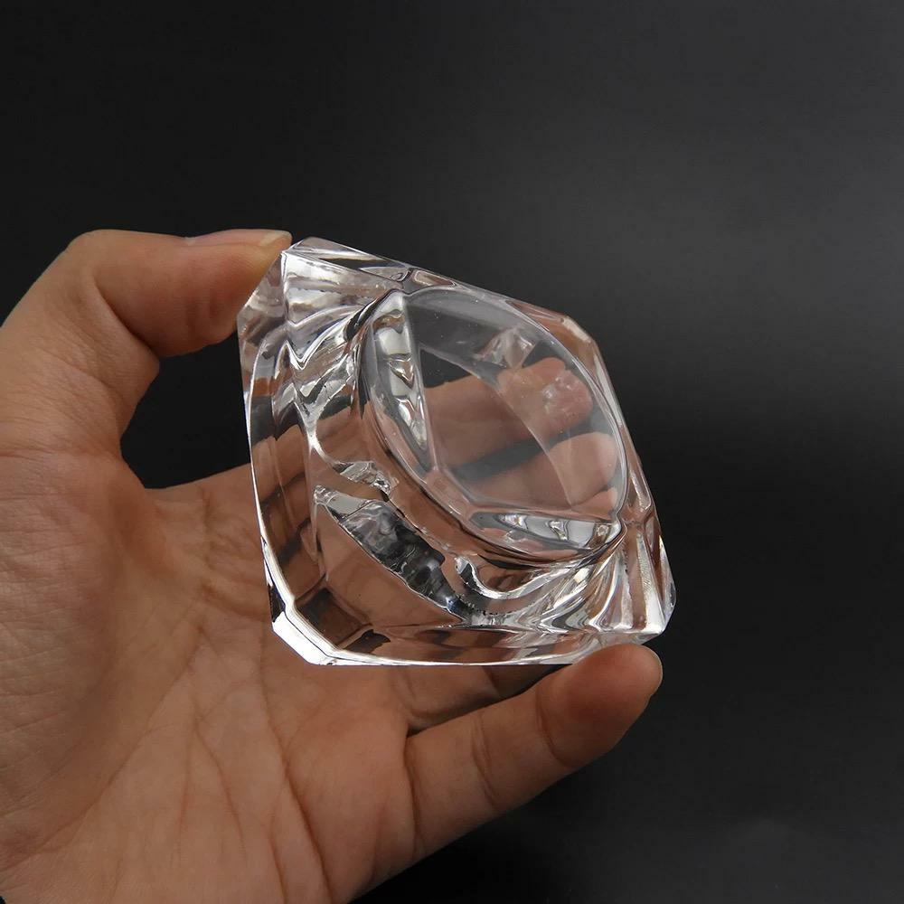 CRYSTAL GLASS DAPPEN DISH POT + LID CUP ACRYLIC LIQUID MONOMER NAILS POWDER UK
