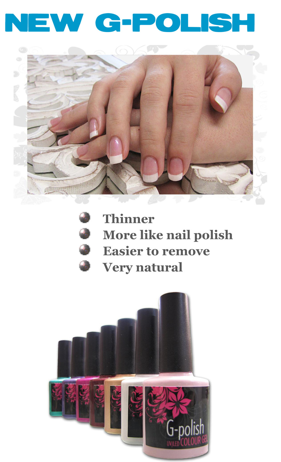 UV/LED New G-Polish French Colour no.2 – Pink Mother Of Pearl 10ml, Soak-Off
