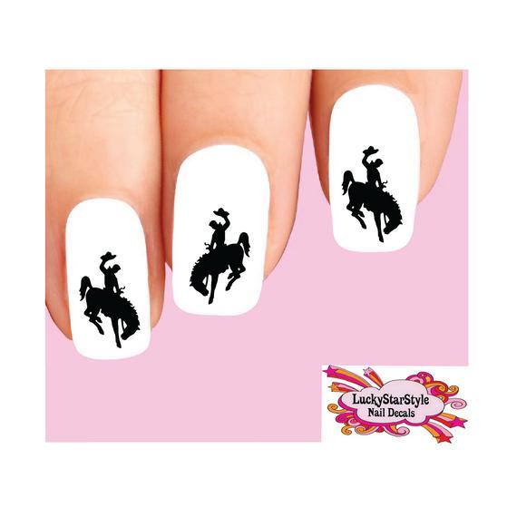 Waterslide Nail Decals Set of 20 – Cowboy on Bucking Bronco Horse Silhouette