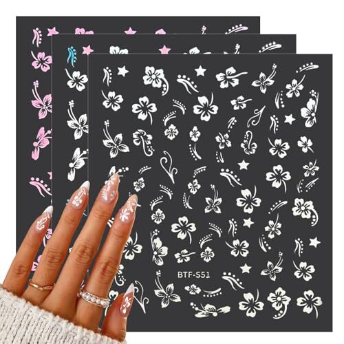 White Pink Golden Clear Silver Flower Nail Sticker Decals 10 Sheets Nail Art