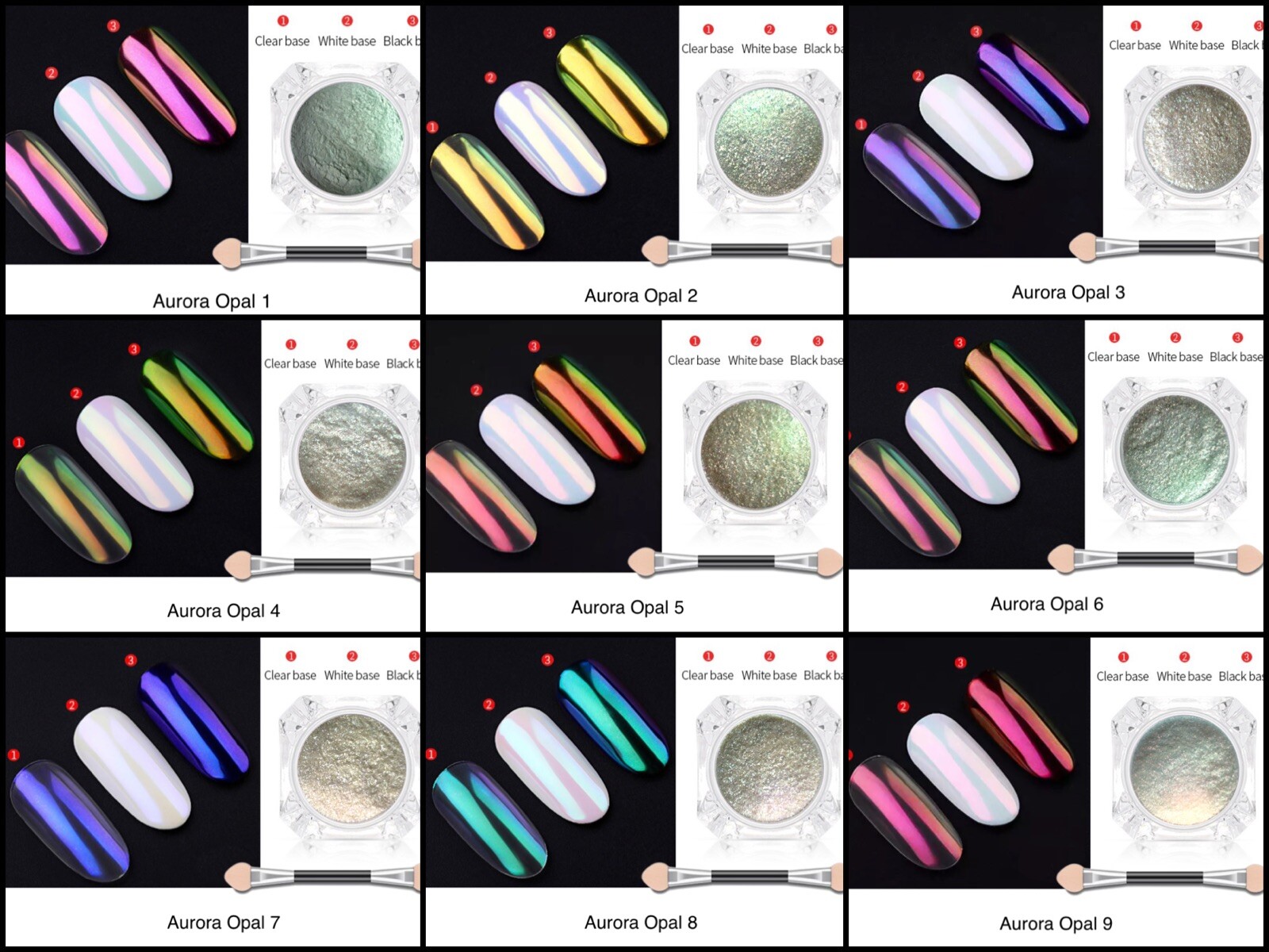 9 Colours UNICORN AURORA NAIL CHROME POWDER Rainbow Mirror Mermaid Chameleon UK