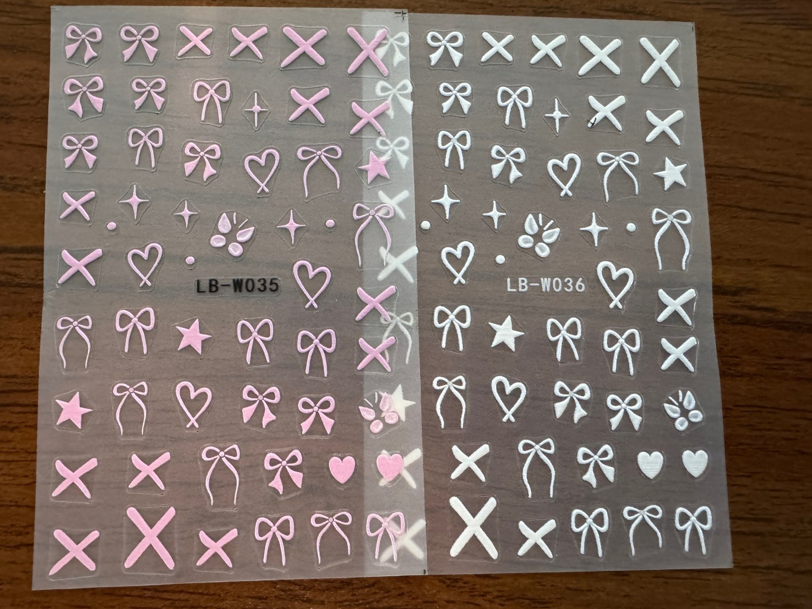 2Sheets Nail Art Stickers Pink White Bow Tie Heart Star French Tip LBW35/36 NH28