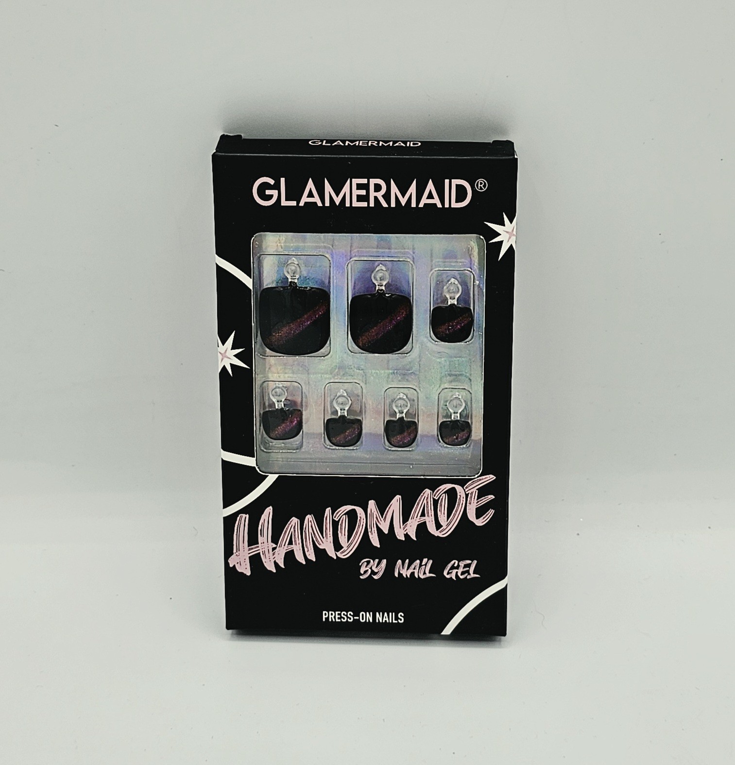 NEW IN BOX GLAMERMAID Handmade Press On Nails Dark Cat Eye Magnetic Gel Set