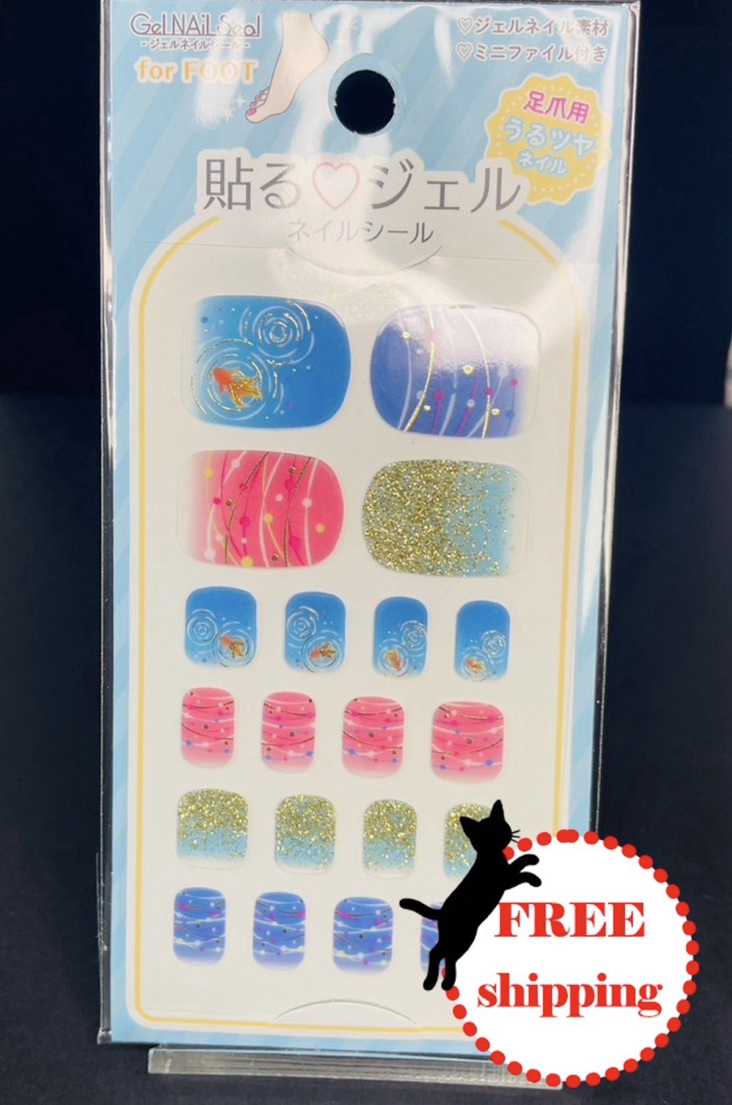 Japan Gel Nail Stickers for Toes Goldfish Blue Pink Glitter Summer Festival